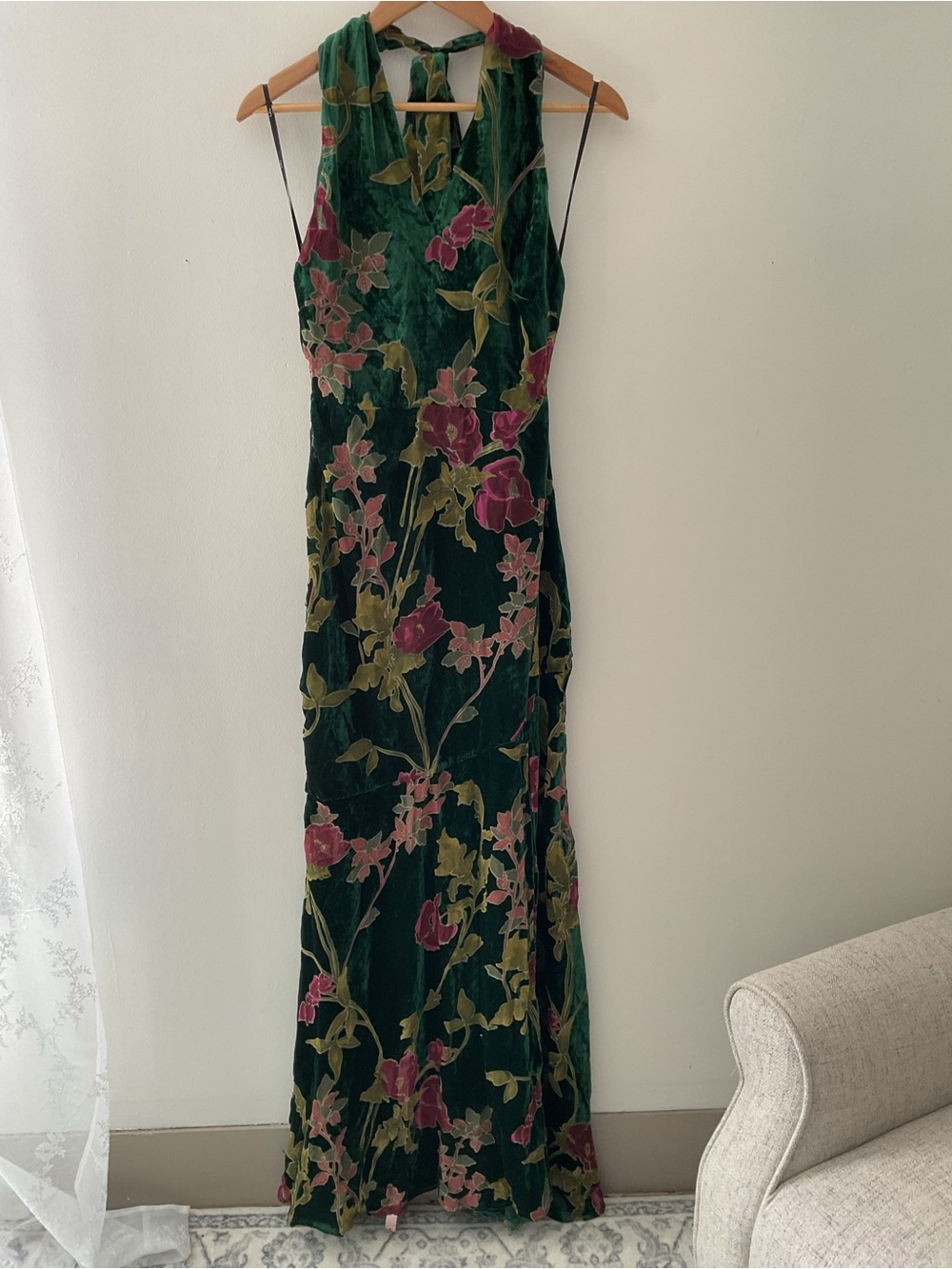 Lulus Flawlessly Gorgeous Green Burnout Floral Halter Velvet Maxi Dress Event S - Picture 6 of 15